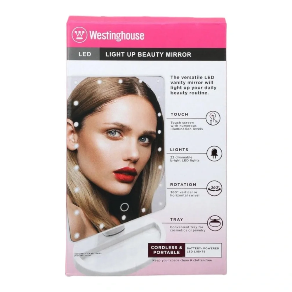 Westinghouse Portable Cordless Touch LED Light Up Beauty Mirror NWT